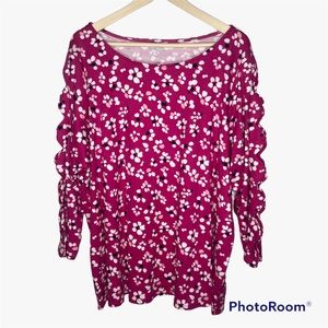 Kim Rogers Floral Open Sleeve Top‎ NWT